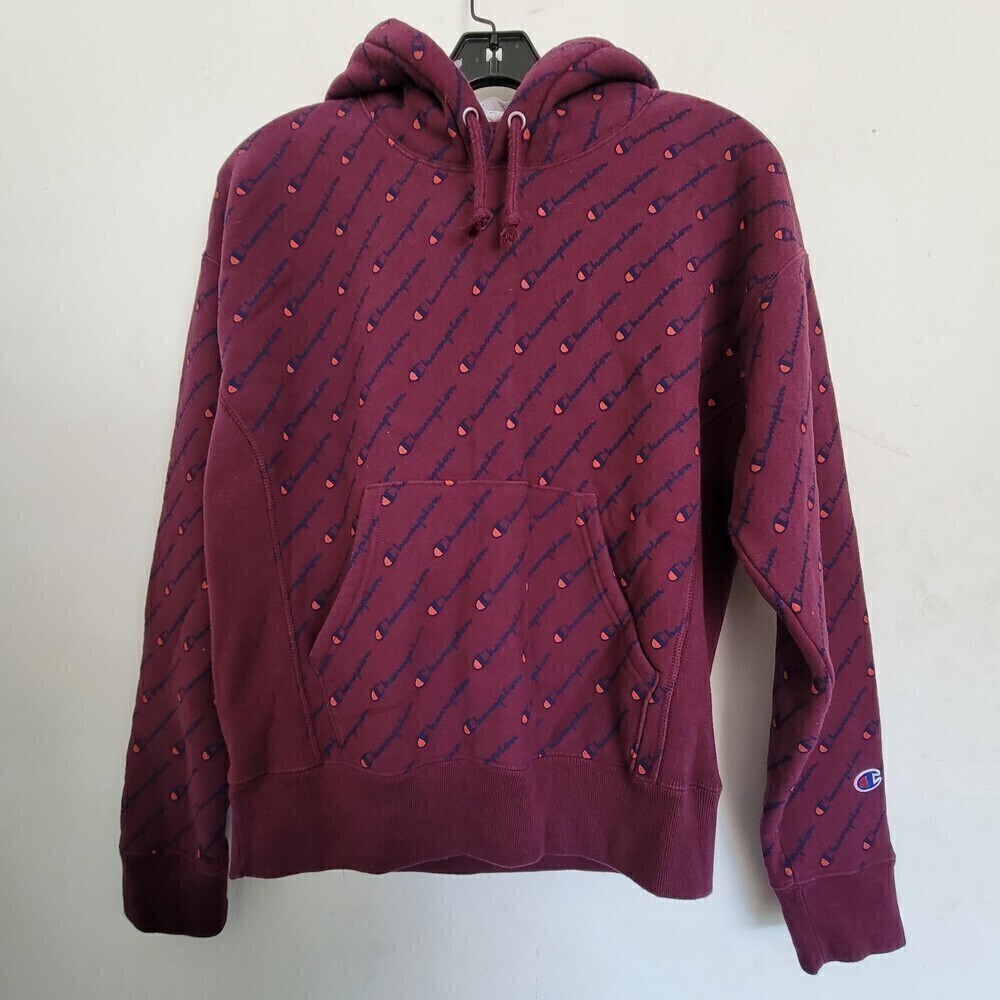 Champion Reverse Weave Purple Blue Spell Out Hoodie Pullover Sweatshirt Sz Small